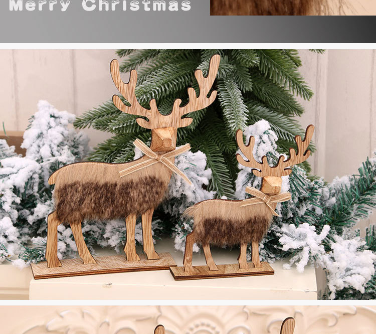 Wooden Assembled Christmas Deer Ornaments Log Style Plush Christmas Deer display picture 7
