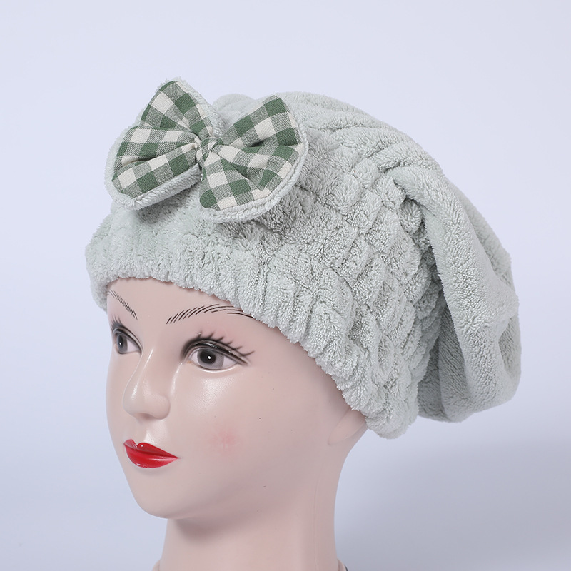 SHR-22珊瑚绒蝴蝶结干发帽绿色