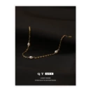 高保色黄铜电镀真金 百搭日系时尚仙女风细<font red=H>链</font>条天然小珍珠<font red=H>手链</font>女