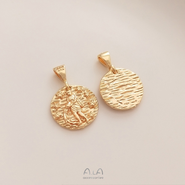 7g Weight Pendant Jewelry Making Type Diameter 13mm Jewelry Making Size 14K Gold Plated Plating Material DIY Jewelry Accessories Classification 1 Piece Quantity Copper Material Constellation Pattern Simple Style Style 1 Piece Diameter 13mm Copper 14K Gold Plated Constellation Pendant 12