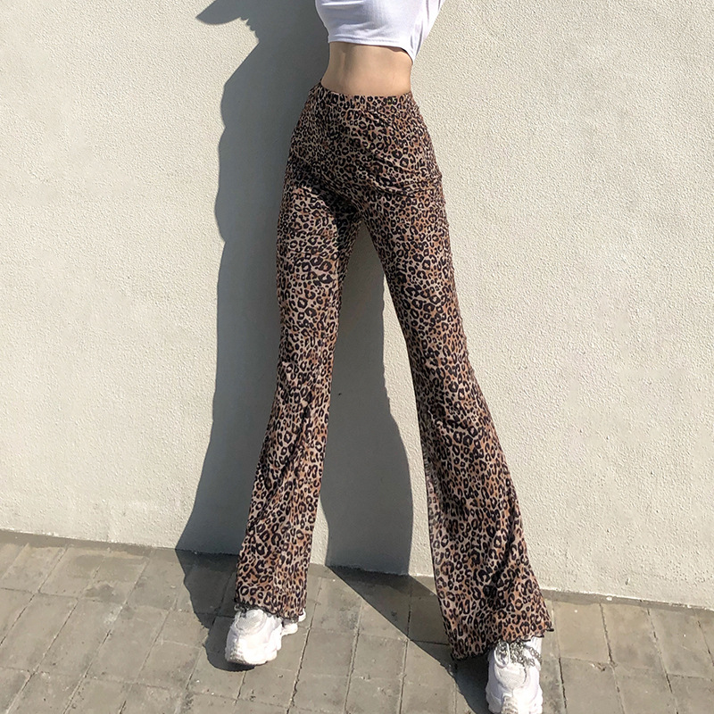 High Waist Loose Leopard Print Micro Lap Wide Leg Pants Nihaostyles wholesale clothing vendor NSSSN75486