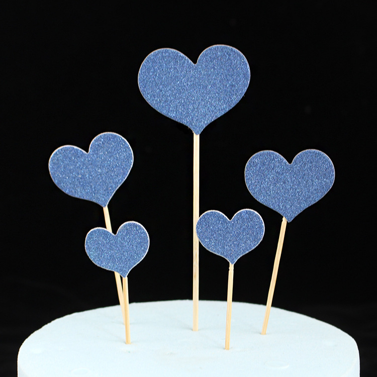 藏蓝色爱心五只装带闪粉