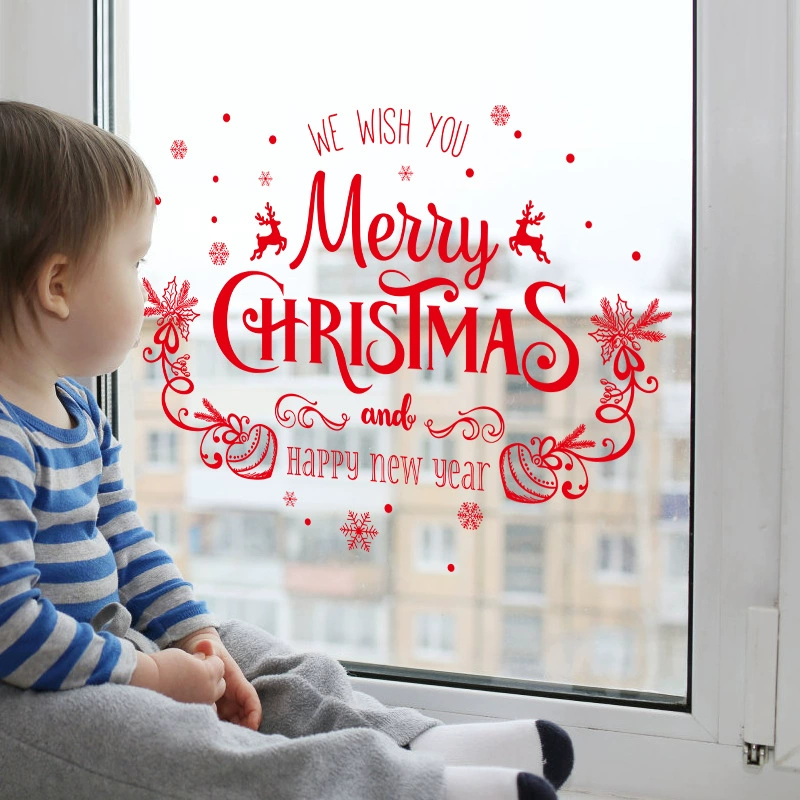 Плакат-наклейка на стекло с названием Christmas MERRY CHRISTMAS яркая цветная самоклеящаяся декоративная наклейка SK7180