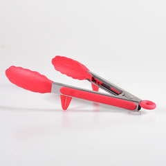 9寸不鏽鋼 硅膠食物夾 帶墊腳麵包夾 燒烤夾  烘焙工具工廠直供