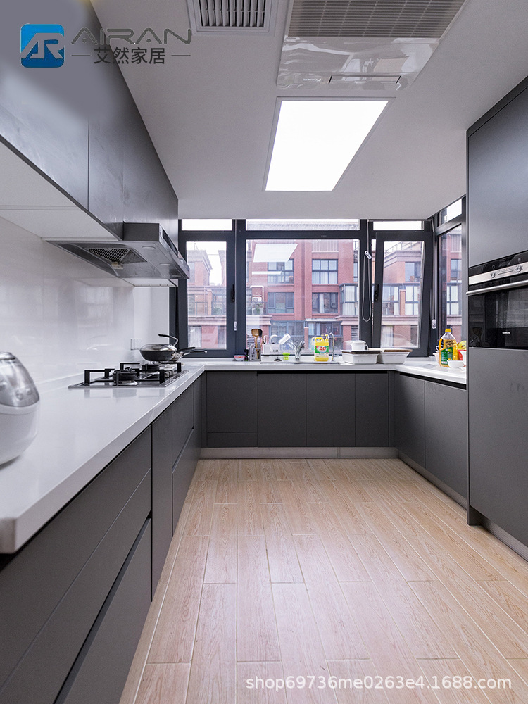 现代简约厨房橱柜整体橱柜装修石英石台面开放式现代岛台家装