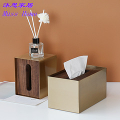 Factory-made, Affordable Luxury Nordic Instagram-Style Brass-Colored Walnut Hotel, Restaurant, Cafe, and Guesthouse Model Room Tissue Box
