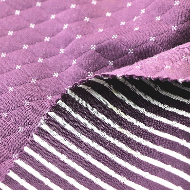 提花菱形空气层服装面料针织3D彩条提花绗缝夹丝棉太空棉空气层布