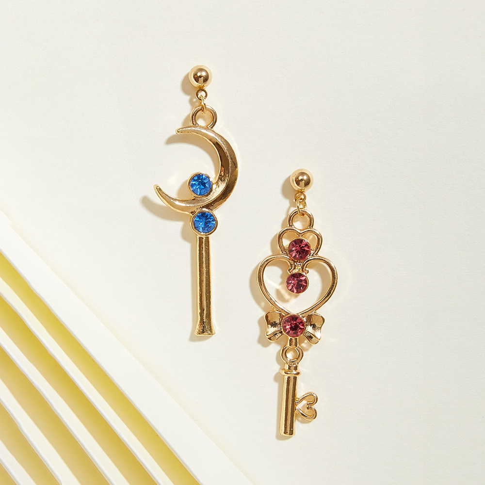 Fashion Earrings For Women New Sailor Moon Earrings Fashion Color Diamond Moon Key Left And Right Ab Earrings display picture 5