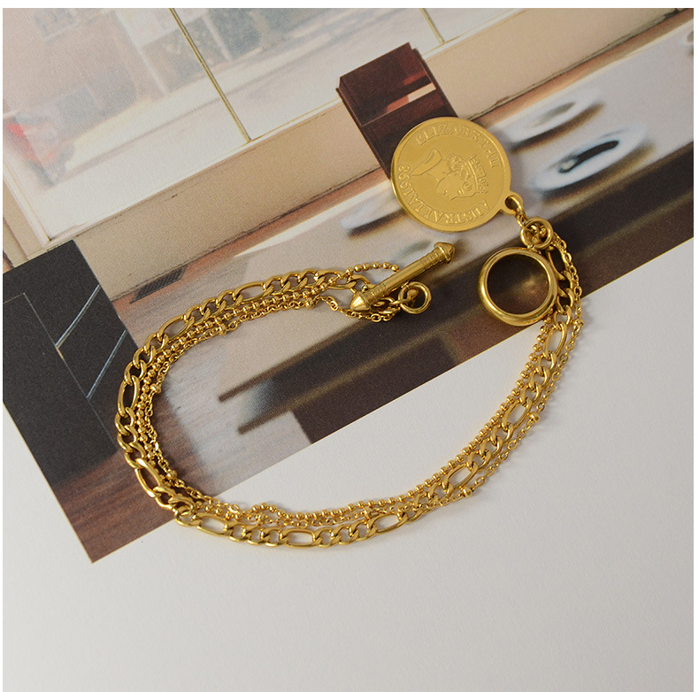 Fashion New Niche Retro Coin Head Multi-layered Titanium Steel Bracelet display picture 5