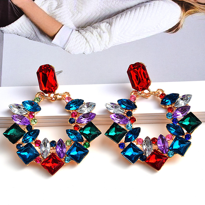 Plating, Inlay Design 1 Pair Luxurious Geometric Plating Inlay Alloy Rhinestones Drop Earrings
