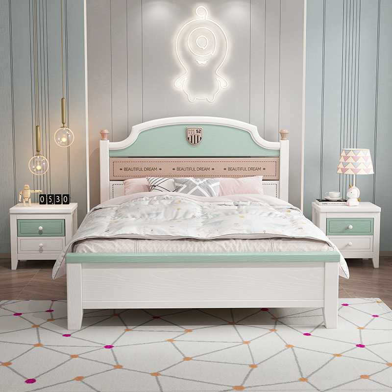 American solid wood bed 1.5 princess single bed mixed Korean minimalist idyllic children's bed bedroom 1.2 bedroom bed wholesale