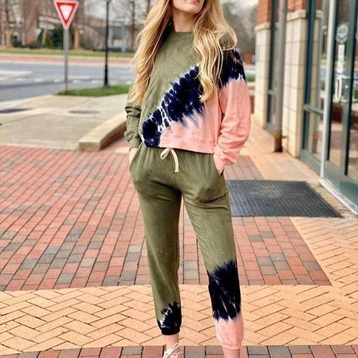 Spring and summer 2020 European and American new style home wear two piece set women summer Dunhuang long sleeve trousers home set