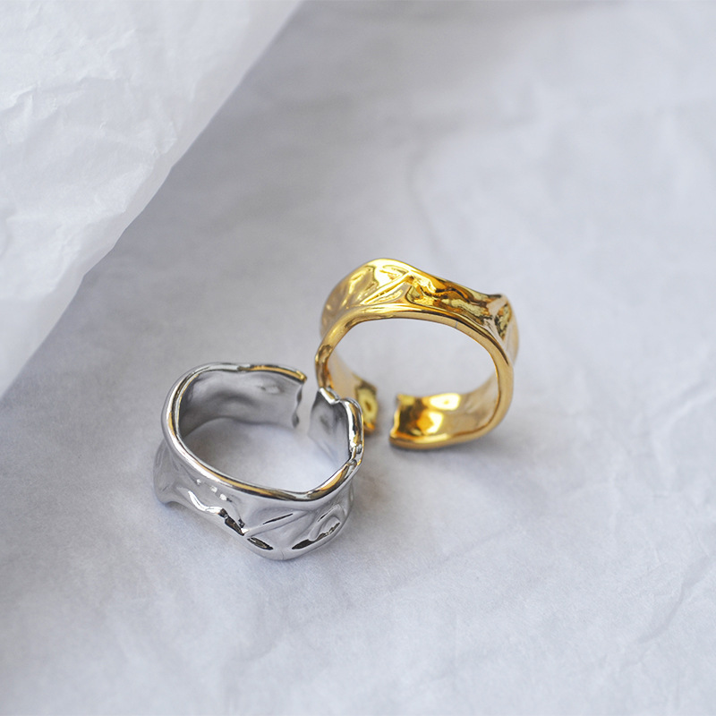 Neuer personalisierter Faltring, europäischer konkav-konvexer, unregelmäßiger Steinring mit breiter Öffnung für Damen_voghion.com