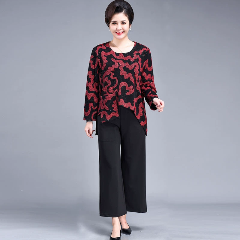 Осенний женский 2020 Новый Бронзовый костюм в иностранном стиле, женский модный комплект из двух частей, прилив, полоски среднего возраста 300 кг