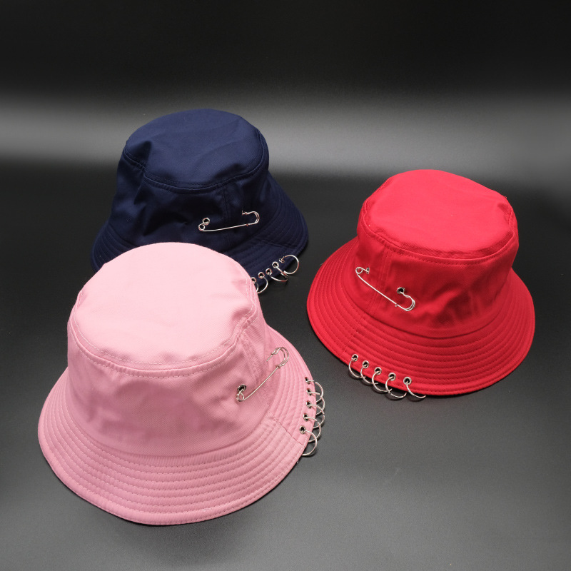 韓國圓環別針盆帽休閑防曬遮陽漁夫帽子男女百搭折疊太陽帽潮春夏