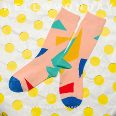50198HELLOMONDAY Boys' Summer Casual Colorful Geometric Triangle Cotton Socks for Big Kids