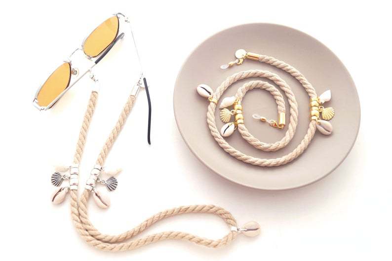 亞馬遜夏季 歐美跨境女士太陽眼鏡防滑鏈 粗麻繩貝殼眼鏡鏈