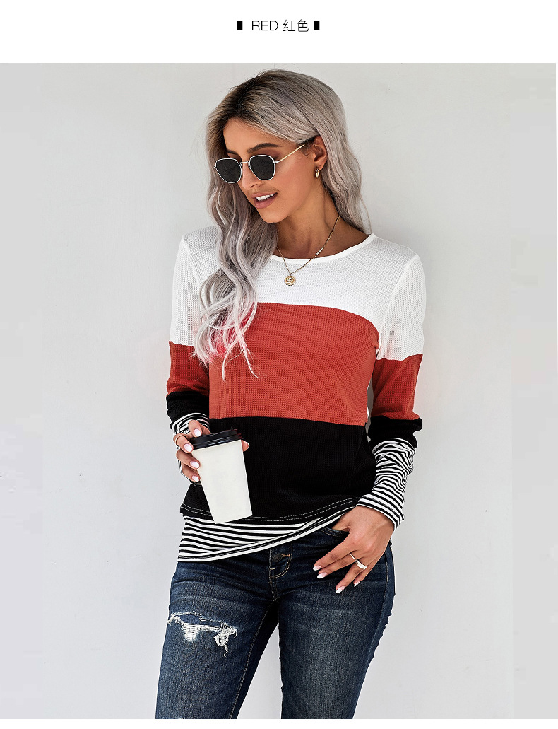 striped women's autumn and winter new fashion round neck long sleeve pullover sweater NSSI2357