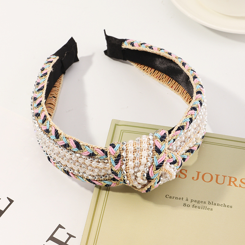 New  Braided Pearl  Multi-color Knotted Hand-woven  Headband display picture 6