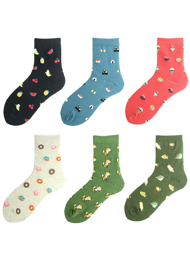 Frau Japanischer Stil Karikatur Baumwolle Jacquard Crew Socken Ein Paar display picture 5