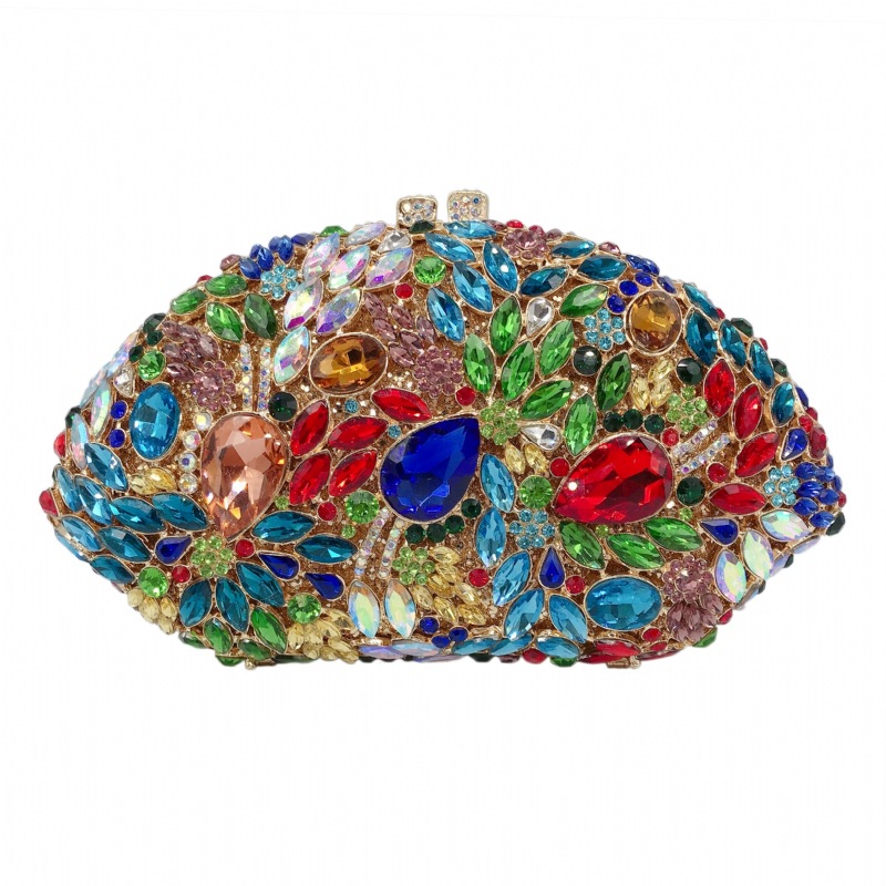 Túi clutch nữ đính đá rhinestone kim loại dự tiệc, kích thước 21x5x12 cm — bạc, Vàng AB, Kim cương trắng trên nền vàng, kim cương vàng trên nền vàng chi tiết 5