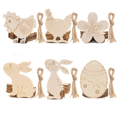 Easter Party Craft Decorative Piece Creative American Home Decor DIY Hand-painted Rabbit Wooden Egg Hanging Ornament