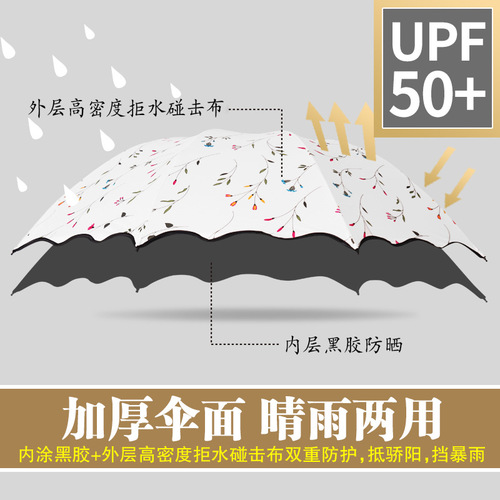 Foldable Women's Dual-Use Sun Umbrella: Large-Sized, 3-Fold, UV-Protective Black-Coated Design—Perfect for Sunny Days or Light Rain, Ideal for Two People