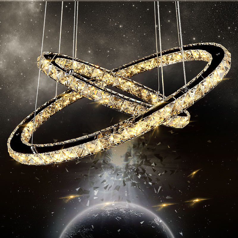 厂家直销LED水晶餐厅吊灯创意椭圆环形卧室灯饰现代简约书房灯具|ru