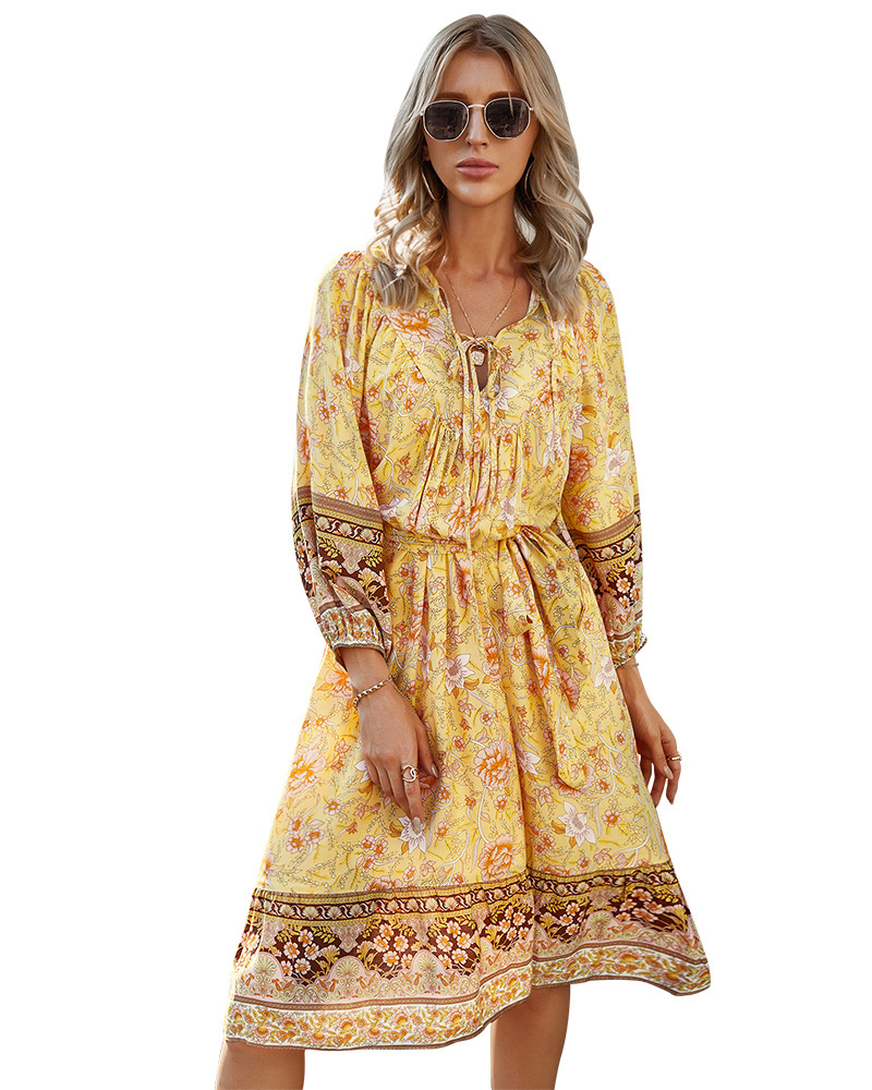 printed 7-point sleeve dress  NSDY15649