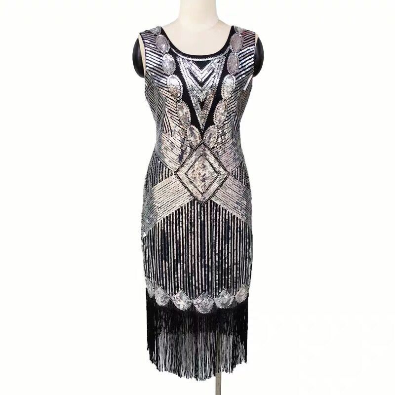 Hot Selling Explosive Amazon AliExpress European and American Retro Sequin Tassel Dress Banquet Dress Sequin Evening Dress