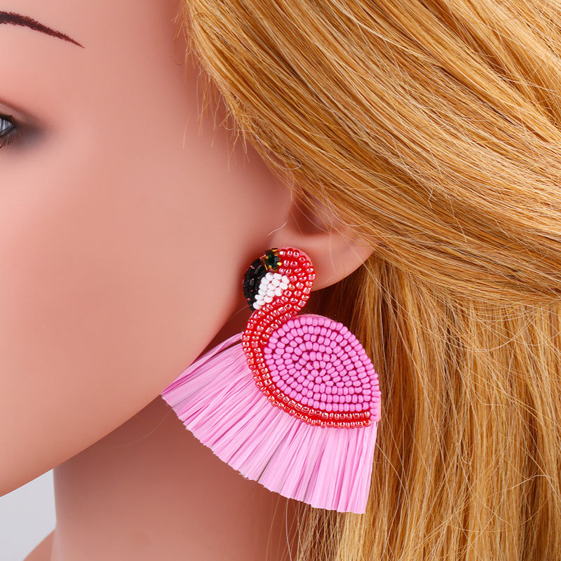 Boucles D'oreilles De Mode Bohème Vent Boucles D'oreilles Flamant Rose Tissé À La Main Perles De Riz Boucles D'oreilles Nihaojewelry Gros display picture 6