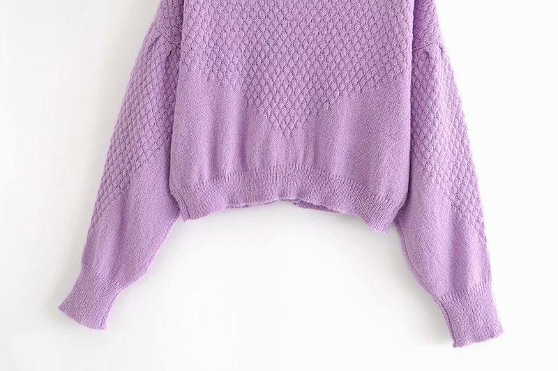 Wholesale summer puff sleeve lavender loose knitted cardigan NSAM4576