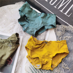 Rustic Retro # Diamond-Grid Pattern Vintage Autumn Leaf Shade Avocado Green Cotton Cute Low-Rise Women's Underwear