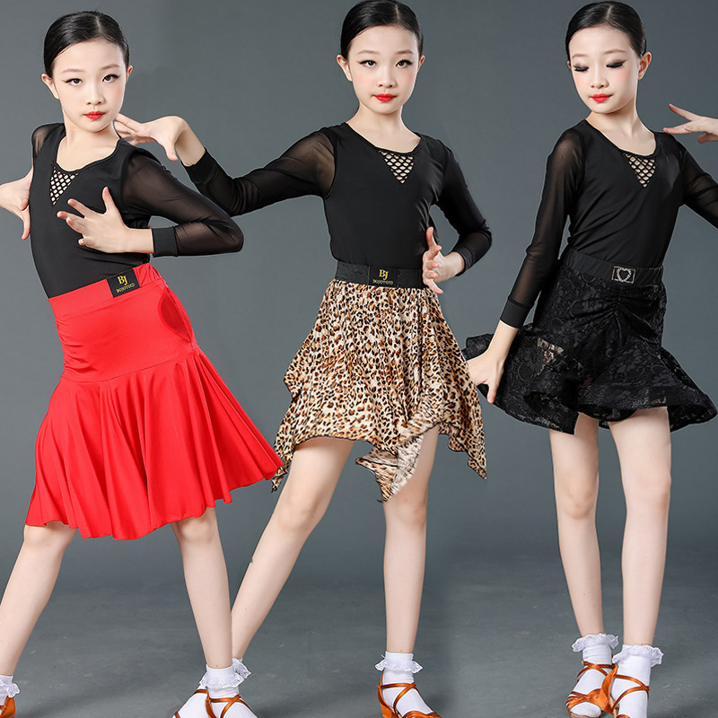 Red leopard blue white color Professional Latin dance dresses for girls