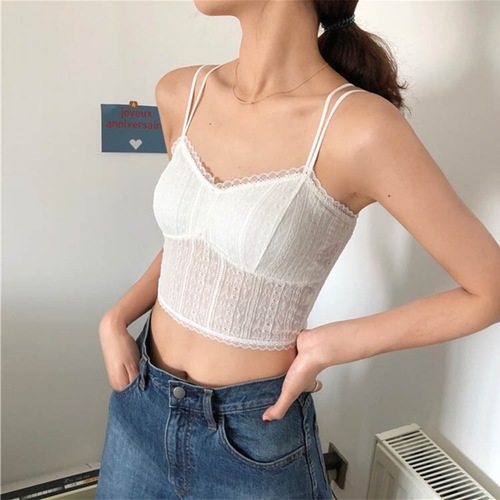 Spring and summer new French white lace rimless thin cotton cup comfortable and breathable underwear vest for girls bra2136#