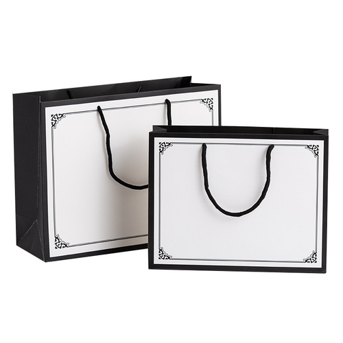 Luxury black border handbag fashion store paper bag small size gift bag extra large shopping bag