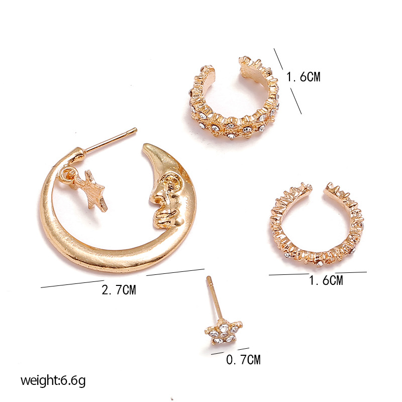 4 Pieces Retro Star Moon Alloy Plating Artificial Diamond Women's Earrings display picture 1