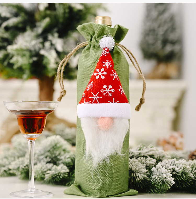 Christmas Decorations Forest Old Man Linen Wine Bottle Bag Faceless Doll Wine Bottle Bag Wine Set display picture 5