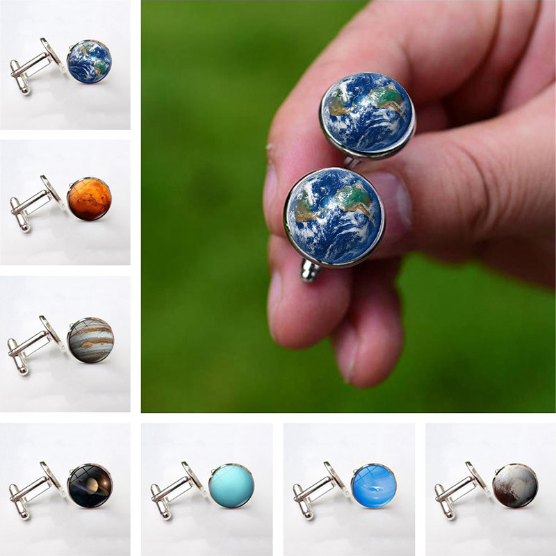 Galaxy Planet Planet Time Gem Men's Cufflinks Crystal Glass Cufflinks French Cuff Pins Wholesale