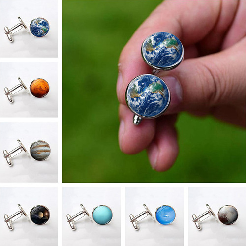 Galaxy Planet Planet Time Gem Men's Cufflinks Crystal Glass Cufflinks French Cuff Pins Wholesale