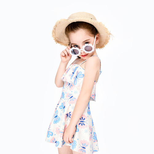 New children's swimsuit skirt style girl's one-piece swimsuit small fresh butterfly baby girl split suspender hot spring swimsuit