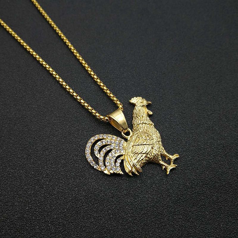 Titanium Steel Material Hip-hop Chicken Titanium Steel Plating Inlay Zircon Unisex Charms