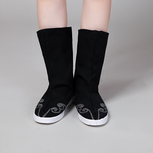 新款古装鞋子亚麻长筒靴子儿童男女皇帝大臣布靴戏曲演出拍戏写真|ru