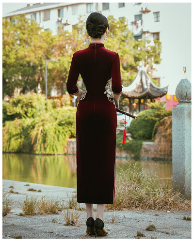 Chinese Dress cheongsam for womenCashmere single layer long cheongsam