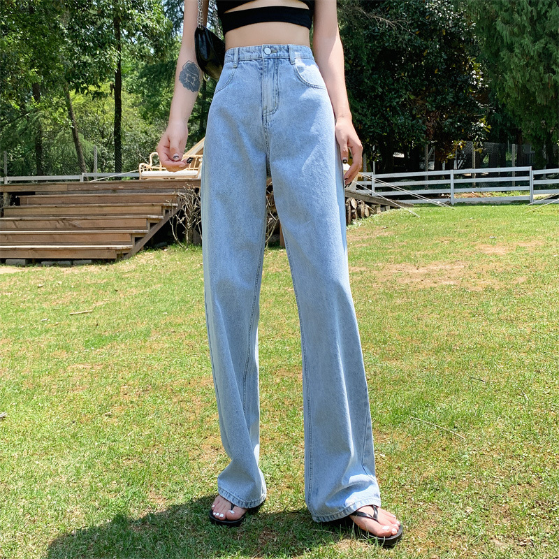 2022 Summer casual loose multi-color wide-leg jeans, Korean-style high-waisted slimming 9-point casual long pants for women pic 2