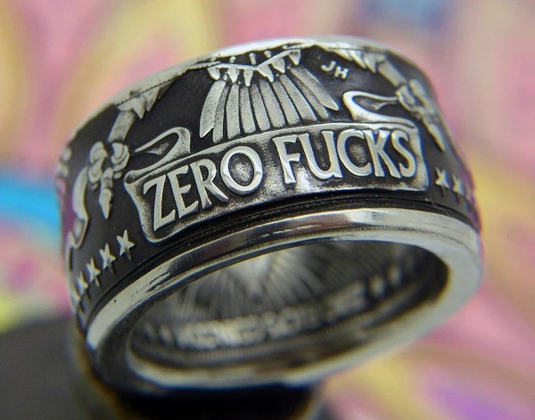 Zhen Rong wish new Zero Fxxks coin carving retro Thai silver ring European and American punk male ring