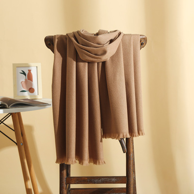 芮贝 羊毛围巾女秋冬季保暖纯色大红高档年会礼品长围脖百搭披肩