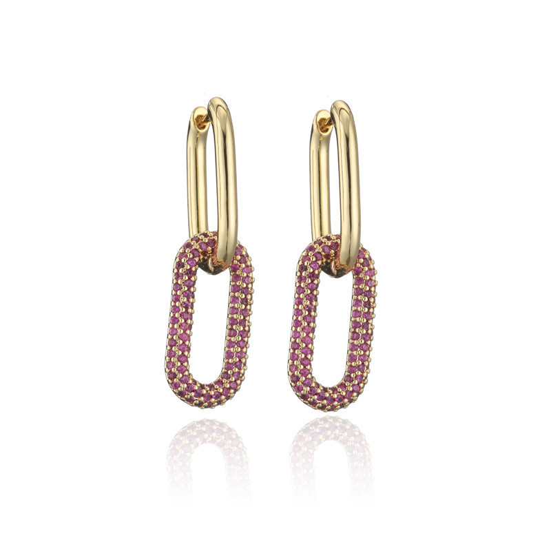 5g Weight Zircon Inlay Material Earrings Classification Wedding, Travel, Birthday, Festival Occasion Copper Material Geometric Pattern Women'S Gender Fashion Style Fashion Double Ring Buckle Pure Copper Micro-inlaid Color Zircon Earrings 6