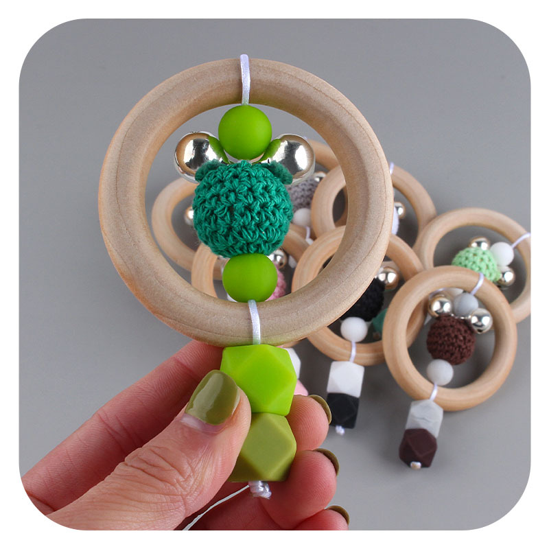 Nuevo DIY creativo Rana Hemu anillo infantil mano palo sonajero juguete mordedor de silicona teether stick