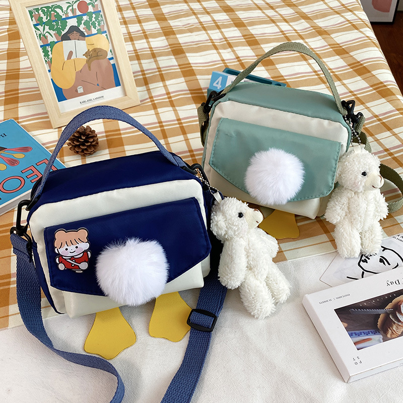 Creative and personalized duck-butted single-shoulder small square bag for women 2021 cross-border bag canvas mobile phone coin purse undefined
